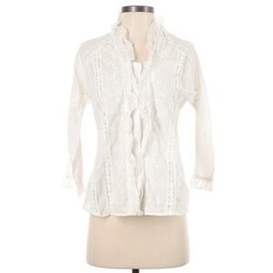 CHASING UNICORNS Dream A Little Dream Of Me button up white ruffle blouse Sz XS